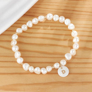 5mm Fresh Water Pearl Bracelet with Initial Letter Shell Pendant