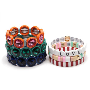 Crystal Sparkling Stretch Bracelet Love Letter Multicolor Jewelry
