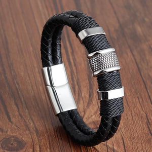 Men Leather Bracelet Stainless Steel Magnetic Clasps Braided Rope Wristband