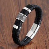 Men Leather Bracelet Stainless Steel Magnetic Clasps Braided Rope Wristband