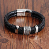 Men Leather Bracelet Stainless Steel Magnetic Clasps Braided Rope Wristband