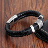 Men Leather Bracelet Stainless Steel Magnetic Clasps Braided Rope Wristband