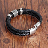 Men Leather Bracelet Stainless Steel Magnetic Clasps Braided Rope Wristband
