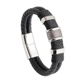 Men Leather Bracelet Stainless Steel Magnetic Clasps Braided Rope Wristband