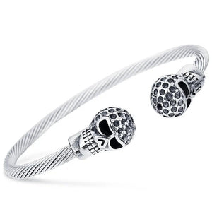 Antique Silver Punk Skull Stainless Steel Bracelet Gothic Open Bangle