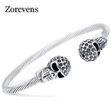 Antique Silver Punk Skull Stainless Steel Bracelet Gothic Open Bangle