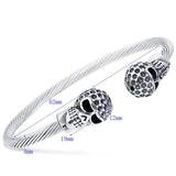 Antique Silver Punk Skull Stainless Steel Bracelet Gothic Open Bangle