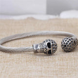 Antique Silver Punk Skull Stainless Steel Bracelet Gothic Open Bangle