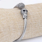 Antique Silver Punk Skull Stainless Steel Bracelet Gothic Open Bangle