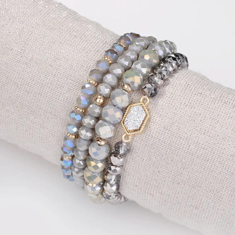 Glass Beads Druzy Oval Bracelet for Women