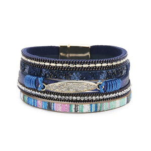 Louleur Crystal Multilayer Bracelets for Women Tone Magnet Bohemian Leather