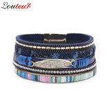 Louleur Crystal Multilayer Bracelets for Women Tone Magnet Bohemian Leather