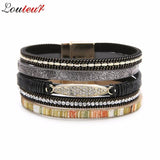 Louleur Crystal Multilayer Bracelets for Women Tone Magnet Bohemian Leather