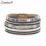 Louleur Crystal Multilayer Bracelets for Women Tone Magnet Bohemian Leather