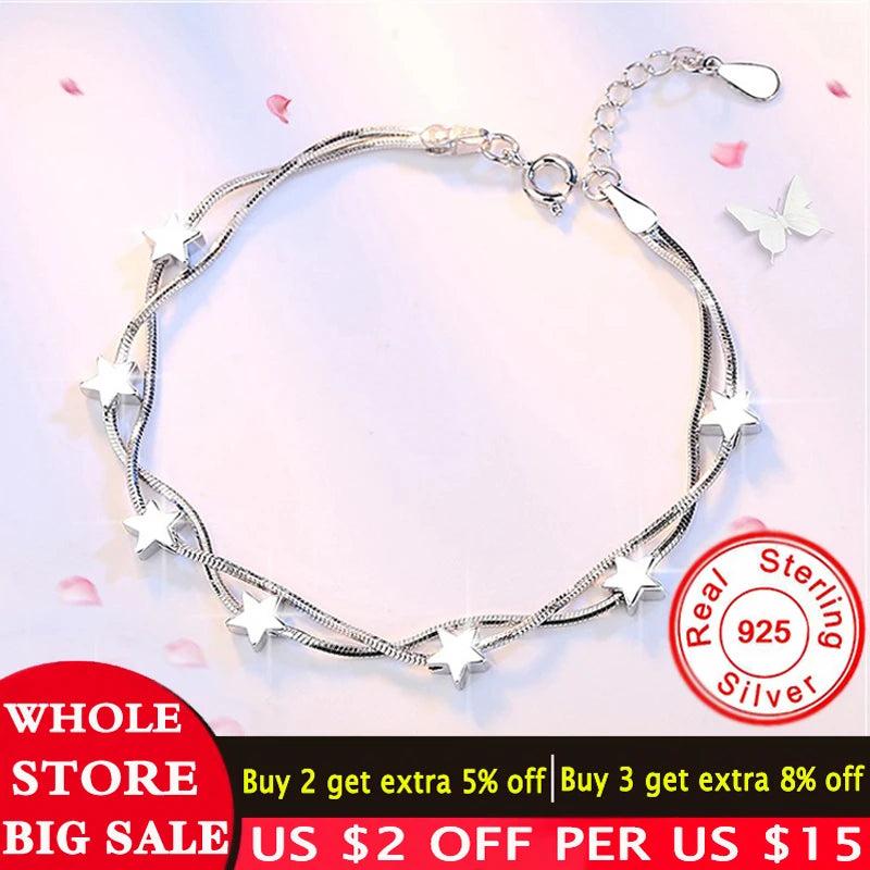 Tibetan Silver Chain Bracelet with Stars Beads Charm