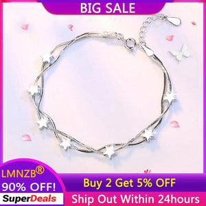 Tibetan Silver Chain Bracelet with Stars Beads Charm