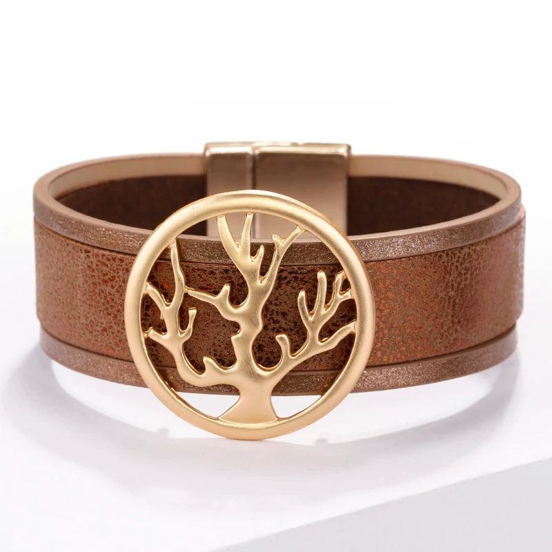 Boho Tree Of Life Leather Bracelet Women Bohemian Wrap Wide Jewelry