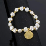 Freshwater Pearl Bracelet Saint Benedict Coin Titanium Steel Religious