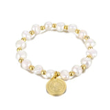 Freshwater Pearl Bracelet Saint Benedict Coin Titanium Steel Religious