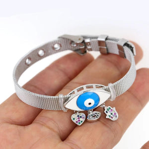 Tendy Stainless Steel Evil Eye CZ Chain Bracelet