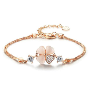 Rose Plated Crystal Clover Bracelet Women Jewelry