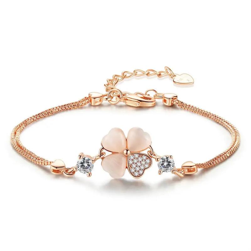 Rose Plated Crystal Clover Bracelet Women Jewelry