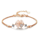 Rose Plated Crystal Clover Bracelet Women Jewelry