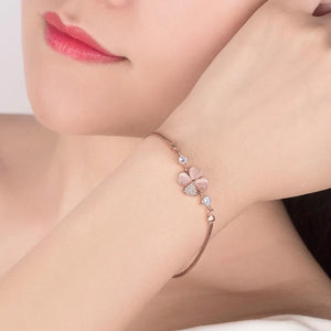 Rose Plated Crystal Clover Bracelet Women Jewelry