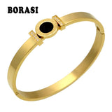 CZ Inlay Crystal Bracelet Stainless Steel Roman Bangles