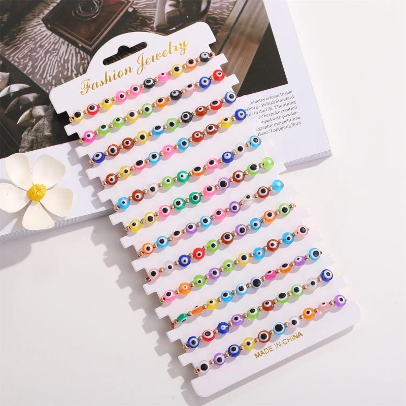 12 Pcs Evil Eye Charm Bracelets Set Rope Resin Beads Bracelets Couple Jewelry