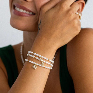 Alphabet Charm Bracelets Natural Pearl Initial Jewelry A~Z Pulseras
