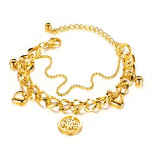 Boho Stainless Steel Bracelet for Women Geometric Beads Tassel Charm
