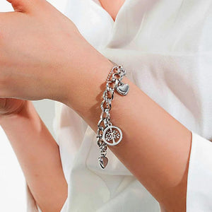 Boho Stainless Steel Bracelet for Women Geometric Beads Tassel Charm