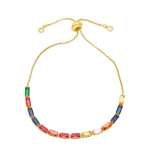 Adjustable Rainbow Zirconia Charm Bracelet Boho Party Jewelry