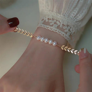 Baroque Pearl Bracelet Willow Leaf Design Birthday Gift
