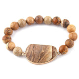 10mm Natural Stones Beaded Bracelet with Stone Charm
