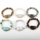 10mm Natural Stones Beaded Bracelet with Stone Charm
