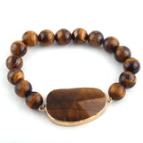 10mm Natural Stones Beaded Bracelet with Stone Charm