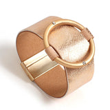 Boho Metal Circle Rhinestones Wide Leather Bracelet