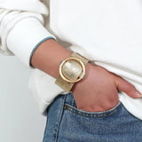 Boho Metal Circle Rhinestones Wide Leather Bracelet