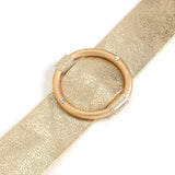 Boho Metal Circle Rhinestones Wide Leather Bracelet