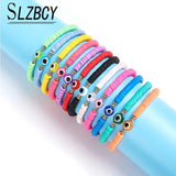 12 Pcs Evil Eye Sliced Clay Bracelets Polymer Elastic Stretch Colorful Bracelets