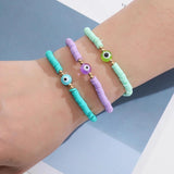 12 Pcs Evil Eye Sliced Clay Bracelets Polymer Elastic Stretch Colorful Bracelets