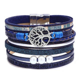 Women Leather Bracelet Multi-layer Life Tree Pearl Bracelet