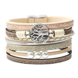 Women Leather Bracelet Multi-layer Life Tree Pearl Bracelet