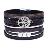 Women Leather Bracelet Multi-layer Life Tree Pearl Bracelet