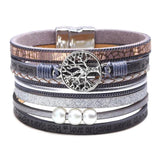 Women Leather Bracelet Multi-layer Life Tree Pearl Bracelet