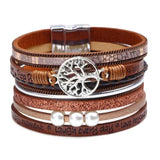 Women Leather Bracelet Multi-layer Life Tree Pearl Bracelet