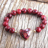 Boho Heart Charm Bracelet Natural Stone Beads Women Bangles