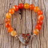 Boho Heart Charm Bracelet Natural Stone Beads Women Bangles